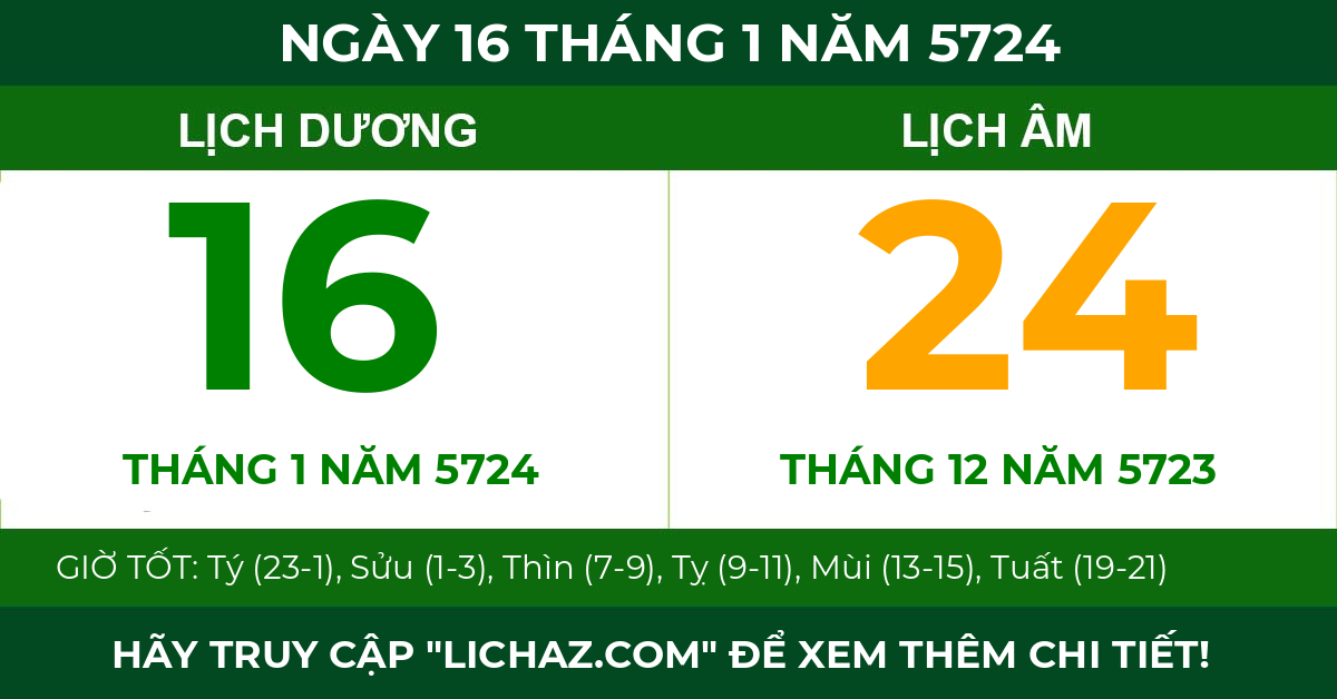lịch âm ngày 16 tháng 1 năm 5724