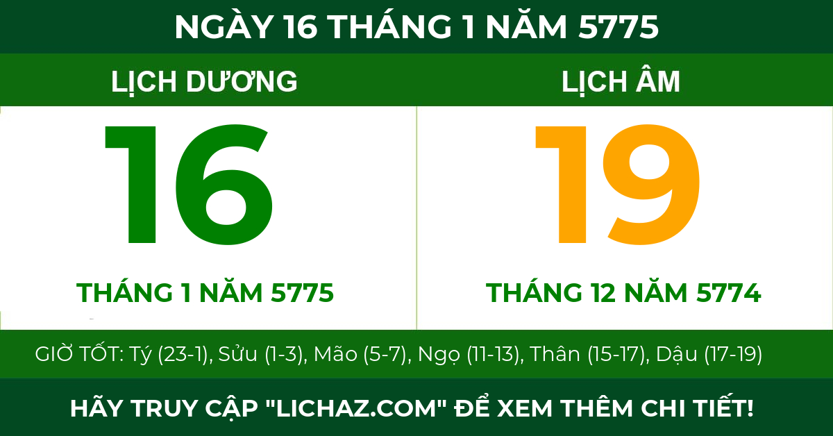 lịch âm ngày 16 tháng 1 năm 5775