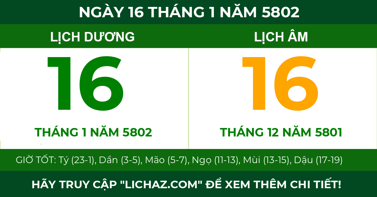 lịch âm ngày 16 tháng 1 năm 5802