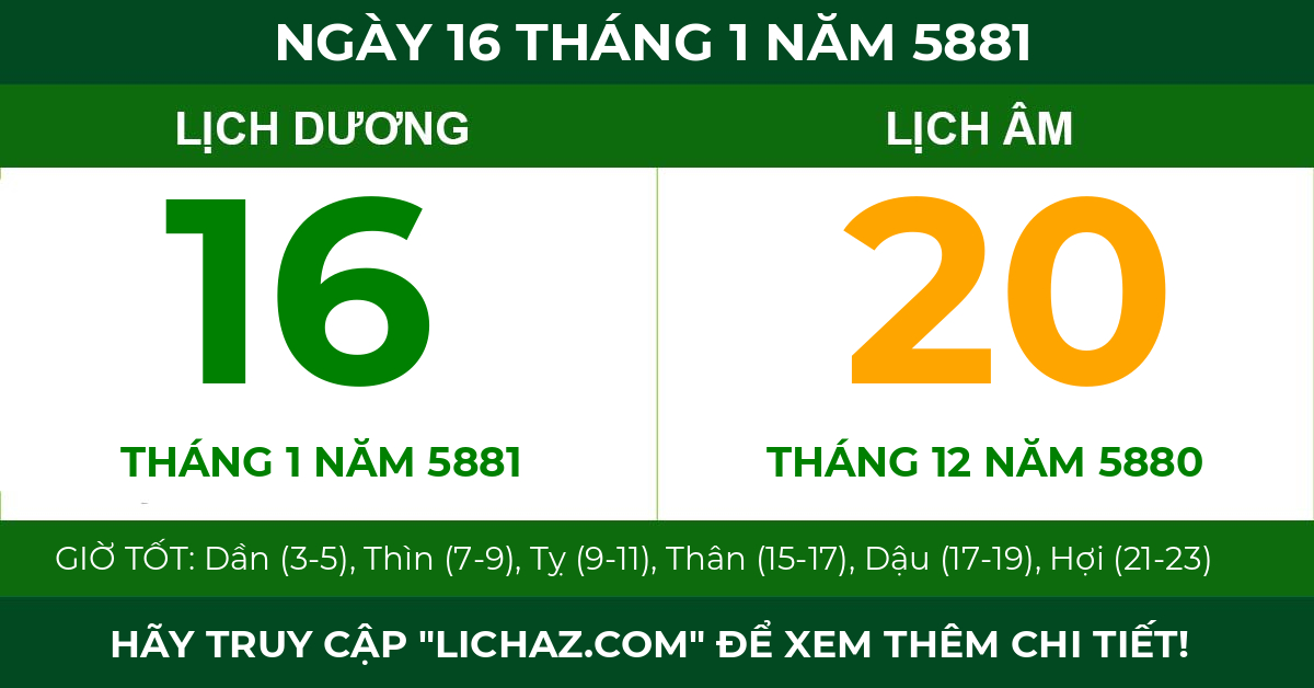 lịch âm ngày 16 tháng 1 năm 5881