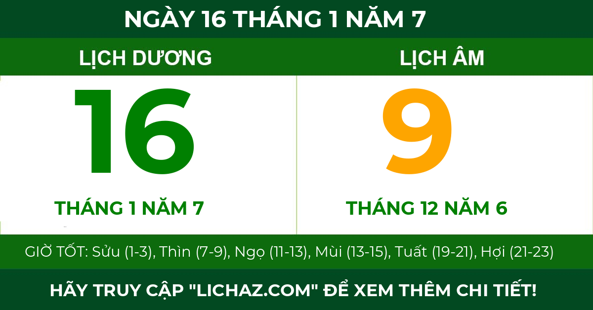 lịch âm ngày 16 tháng 1 năm 7