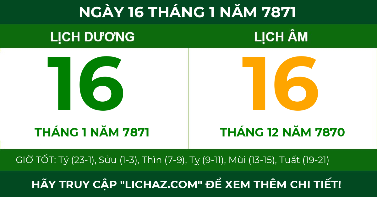 lịch âm ngày 16 tháng 1 năm 7871