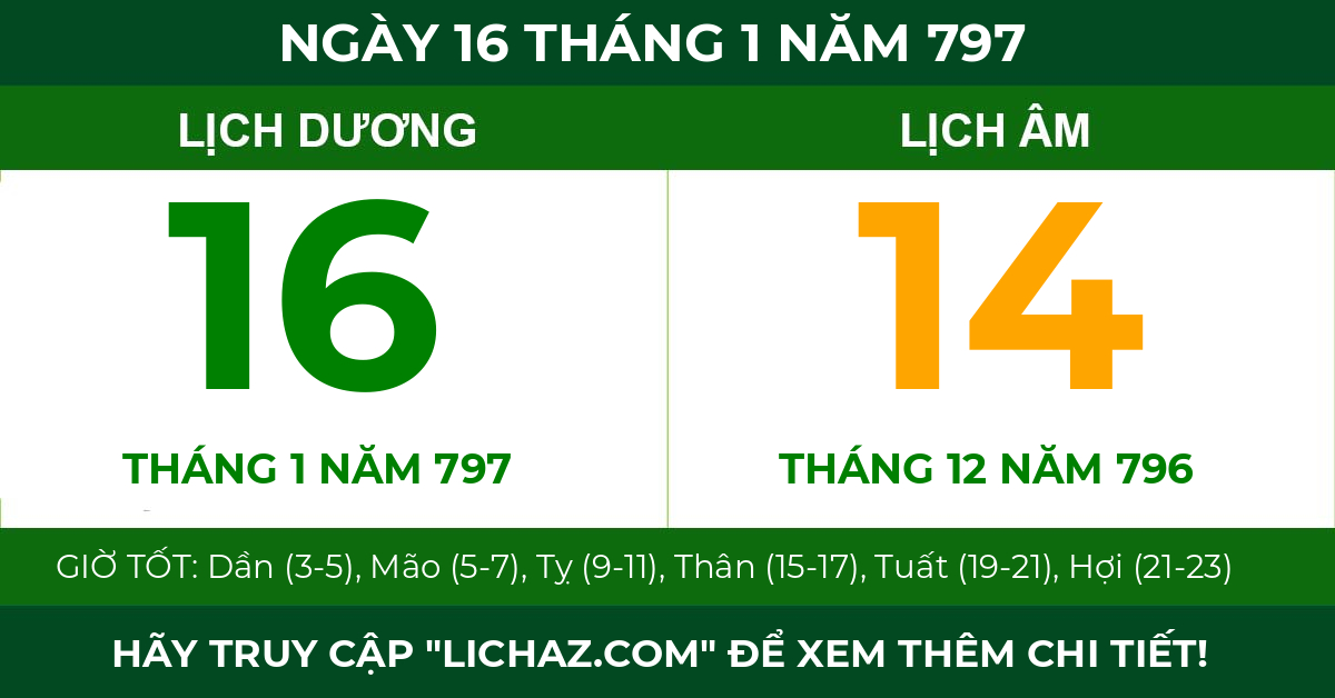 lịch âm ngày 16 tháng 1 năm 797