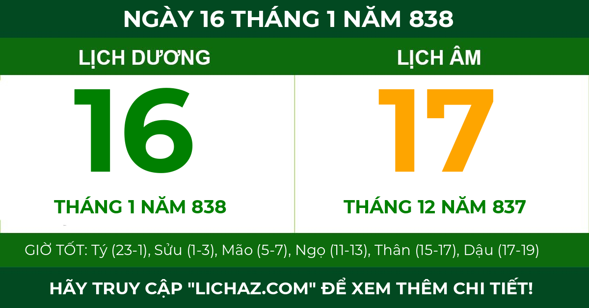 lịch âm ngày 16 tháng 1 năm 838