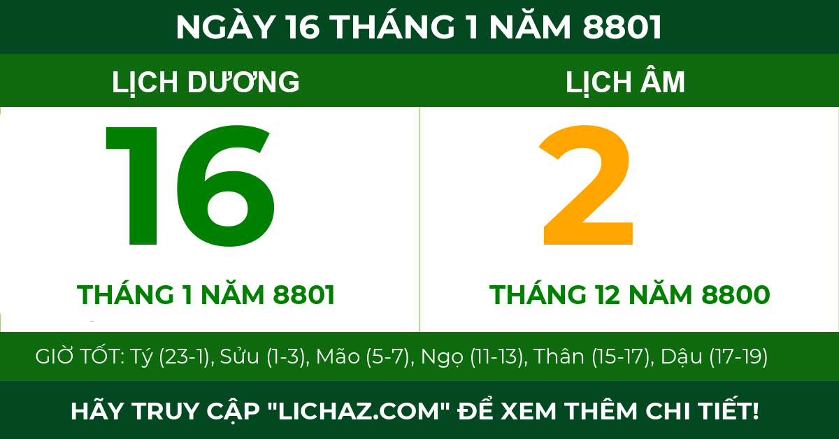 lịch âm ngày 16 tháng 1 năm 8801