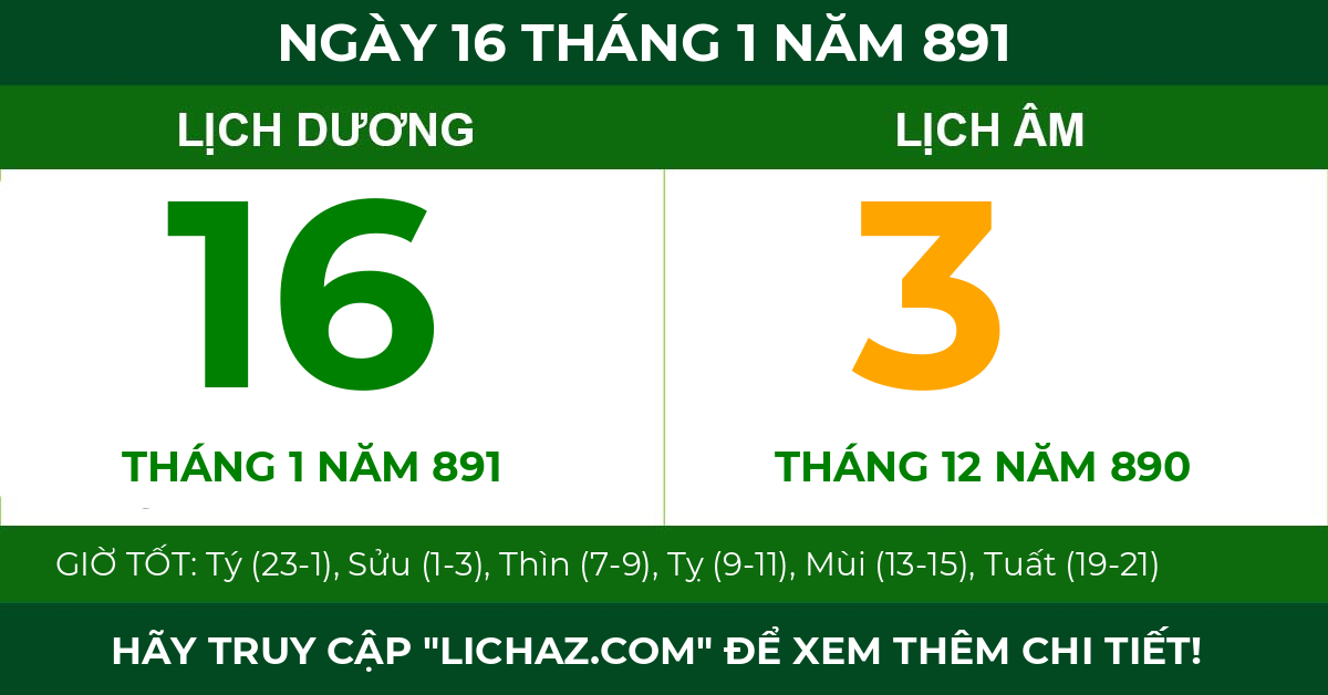 lịch âm ngày 16 tháng 1 năm 891