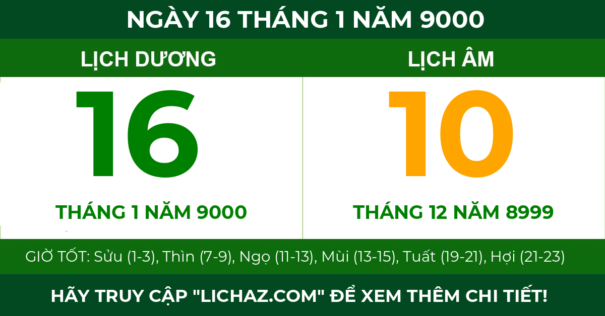 lịch âm ngày 16 tháng 1 năm 9000