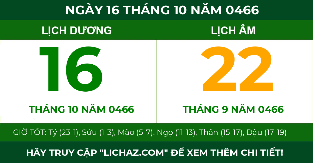 lịch âm ngày 16 tháng 10 năm 0466