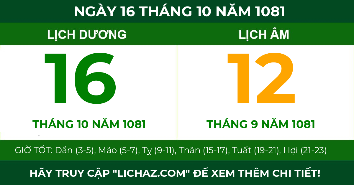 lịch âm ngày 16 tháng 10 năm 1081