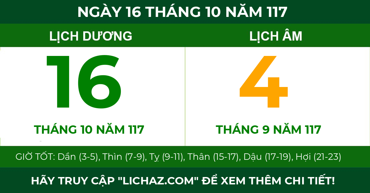 lịch âm ngày 16 tháng 10 năm 117