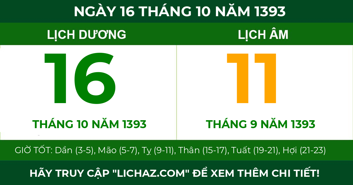 lịch âm ngày 16 tháng 10 năm 1393