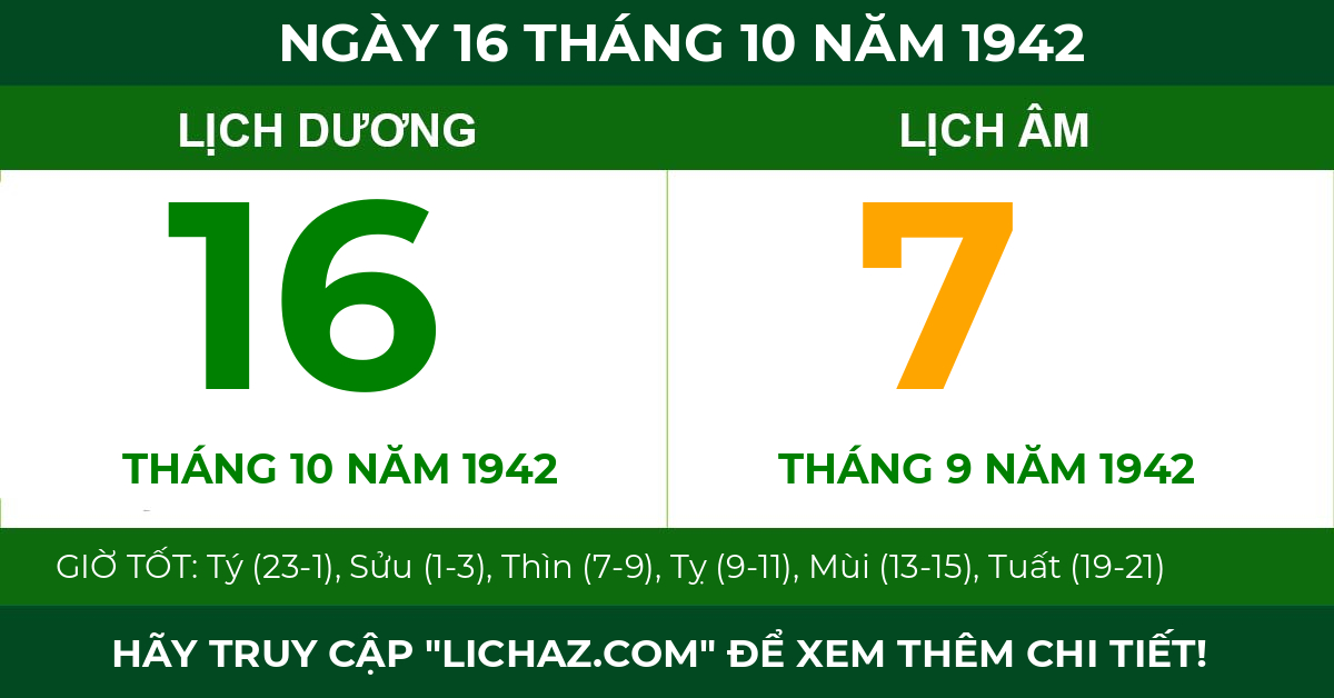lịch âm ngày 16 tháng 10 năm 1942