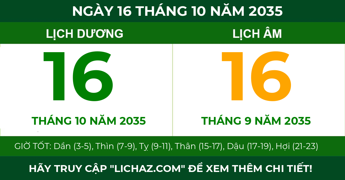 lịch âm ngày 16 tháng 10 năm 2035