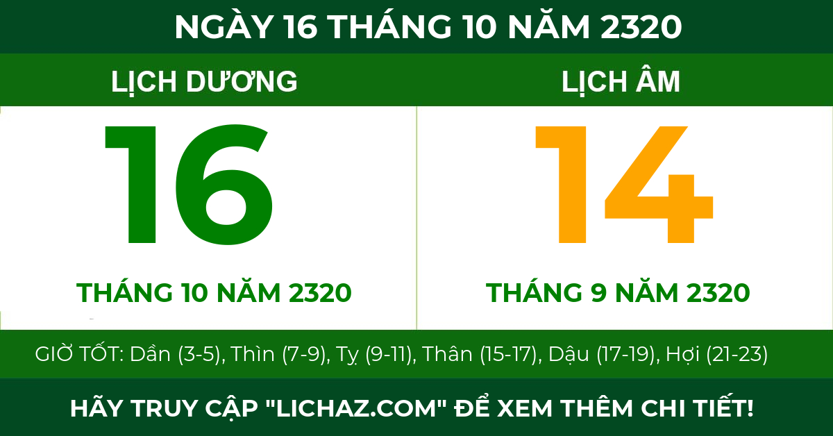 lịch âm ngày 16 tháng 10 năm 2320