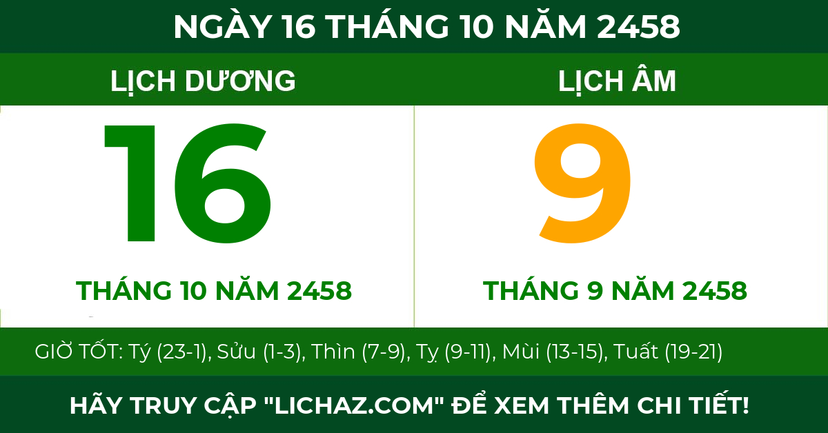 lịch âm ngày 16 tháng 10 năm 2458