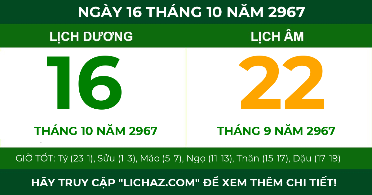 lịch âm ngày 16 tháng 10 năm 2967