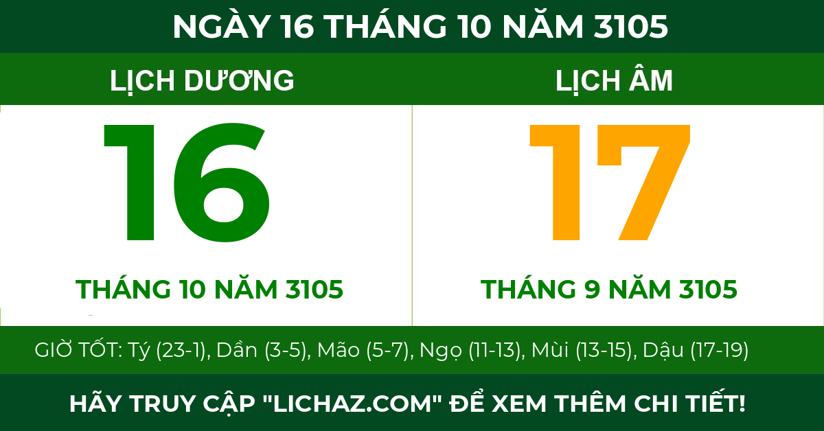 lịch âm ngày 16 tháng 10 năm 3105