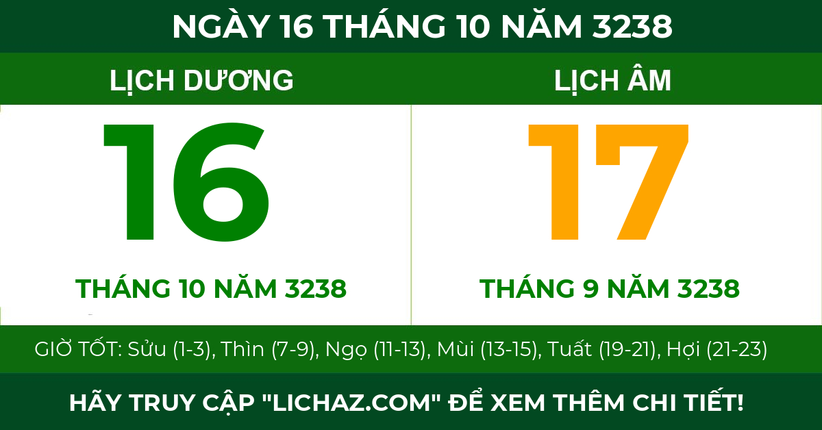 lịch âm ngày 16 tháng 10 năm 3238
