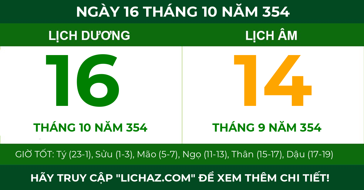 lịch âm ngày 16 tháng 10 năm 354
