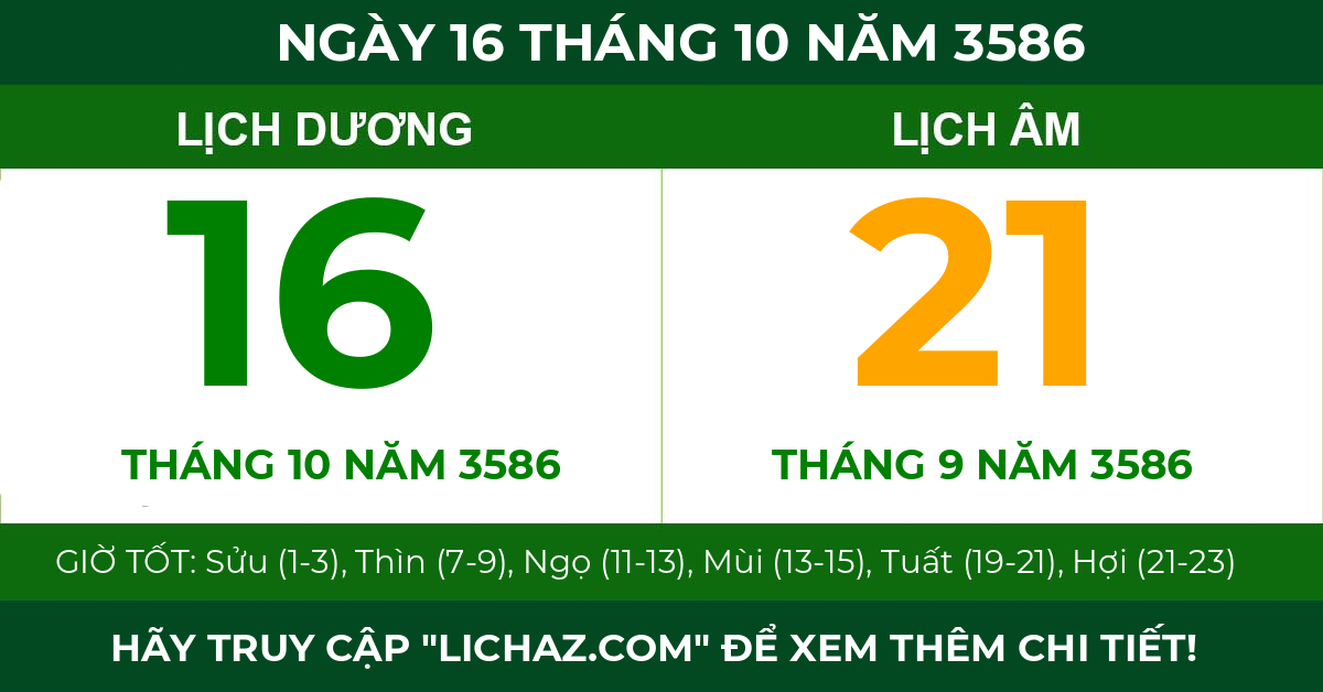 lịch âm ngày 16 tháng 10 năm 3586