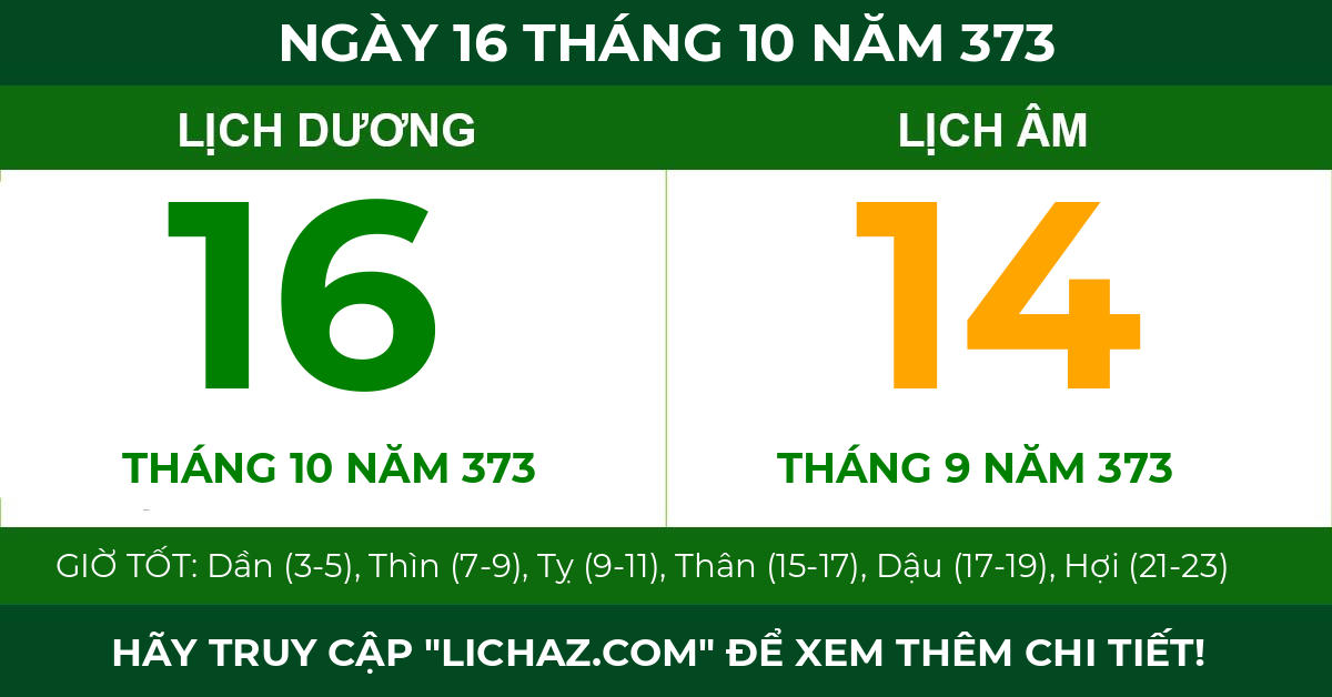 lịch âm ngày 16 tháng 10 năm 373