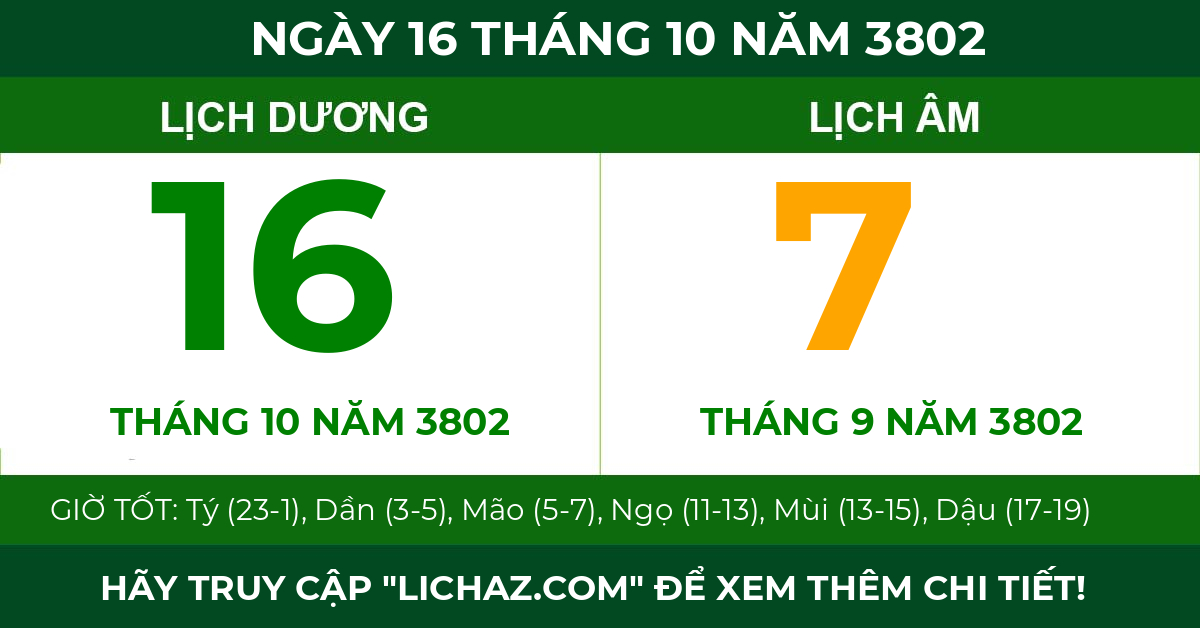 lịch âm ngày 16 tháng 10 năm 3802