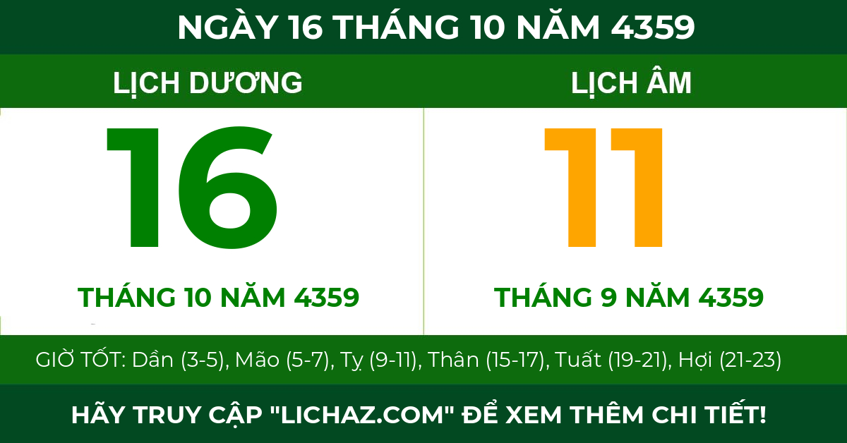 lịch âm ngày 16 tháng 10 năm 4359