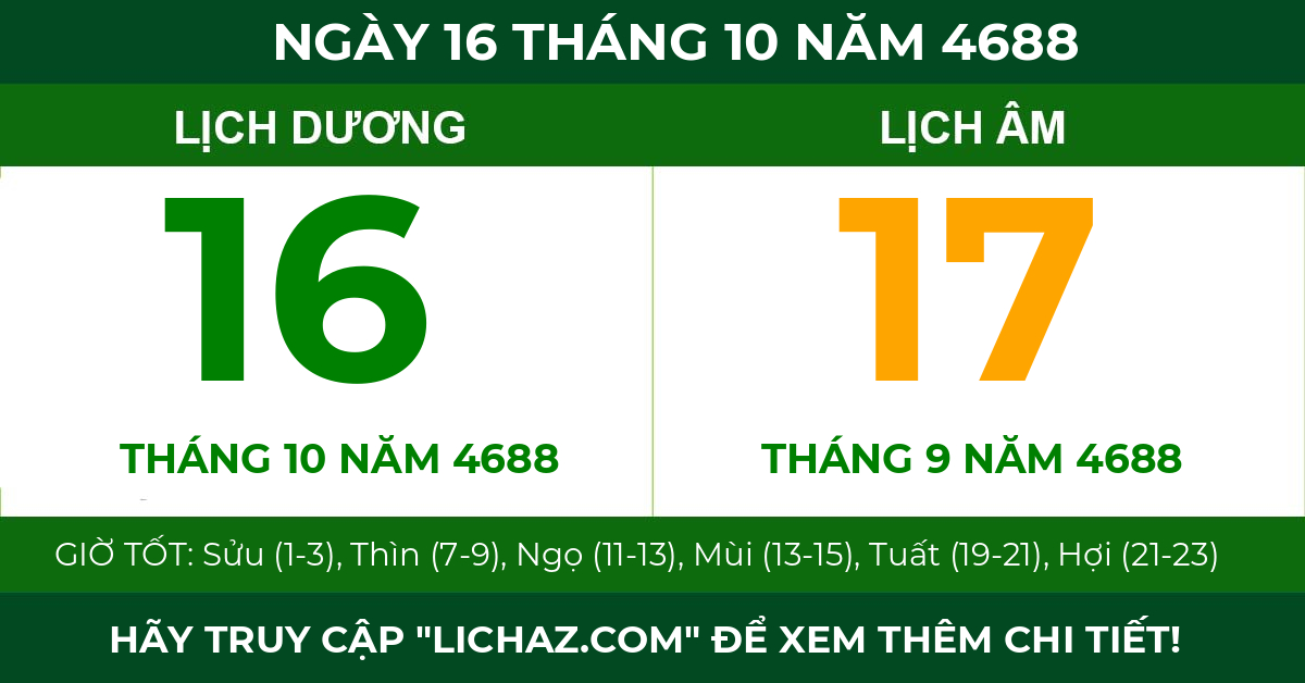 lịch âm ngày 16 tháng 10 năm 4688