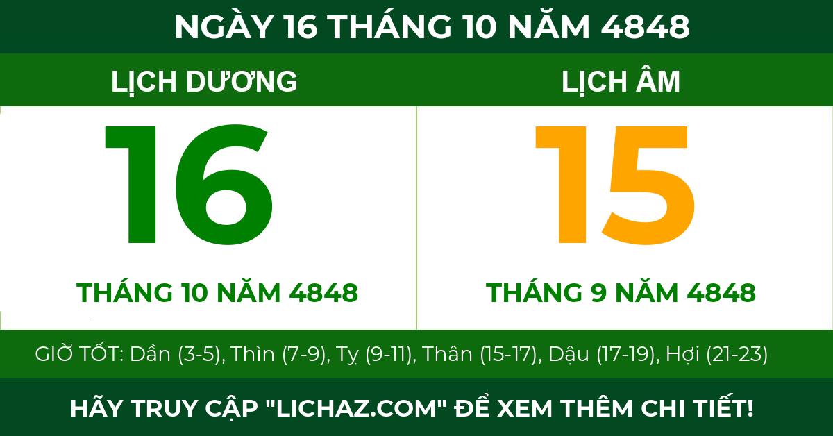 lịch âm ngày 16 tháng 10 năm 4848