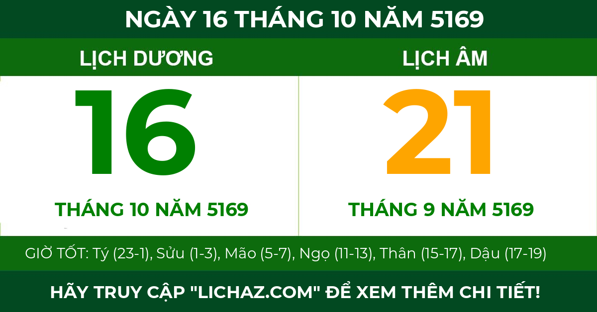 lịch âm ngày 16 tháng 10 năm 5169