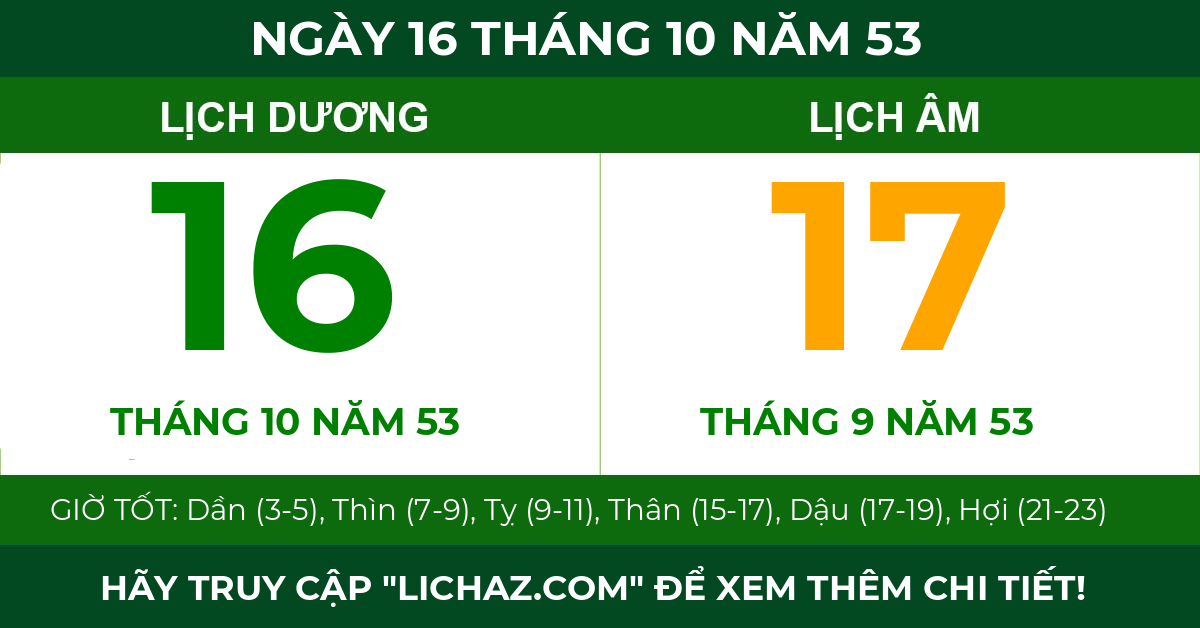 lịch âm ngày 16 tháng 10 năm 53
