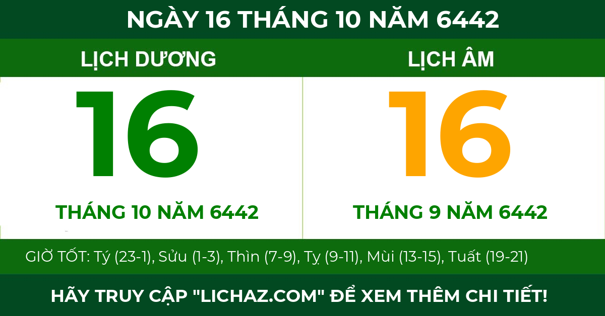 lịch âm ngày 16 tháng 10 năm 6442