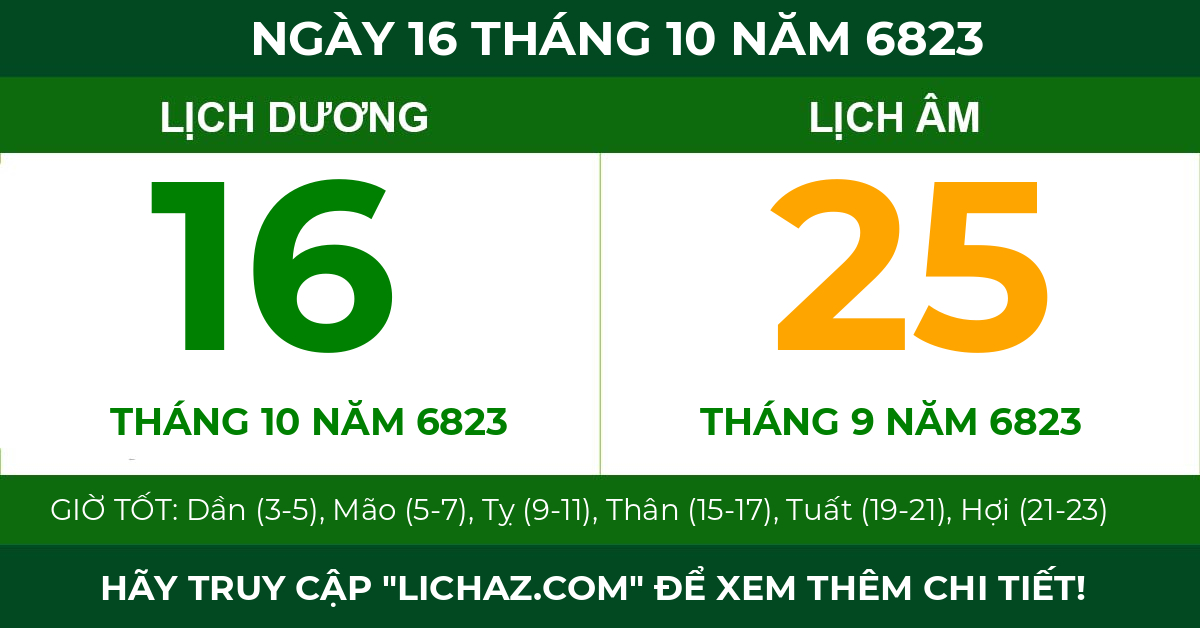 lịch âm ngày 16 tháng 10 năm 6823