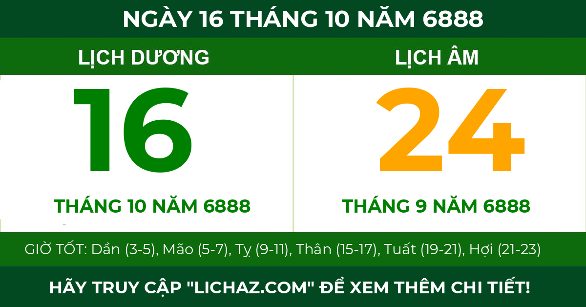 lịch âm ngày 16 tháng 10 năm 6888