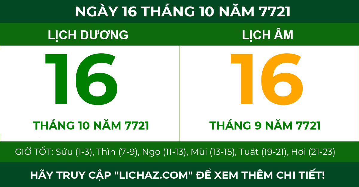lịch âm ngày 16 tháng 10 năm 7721