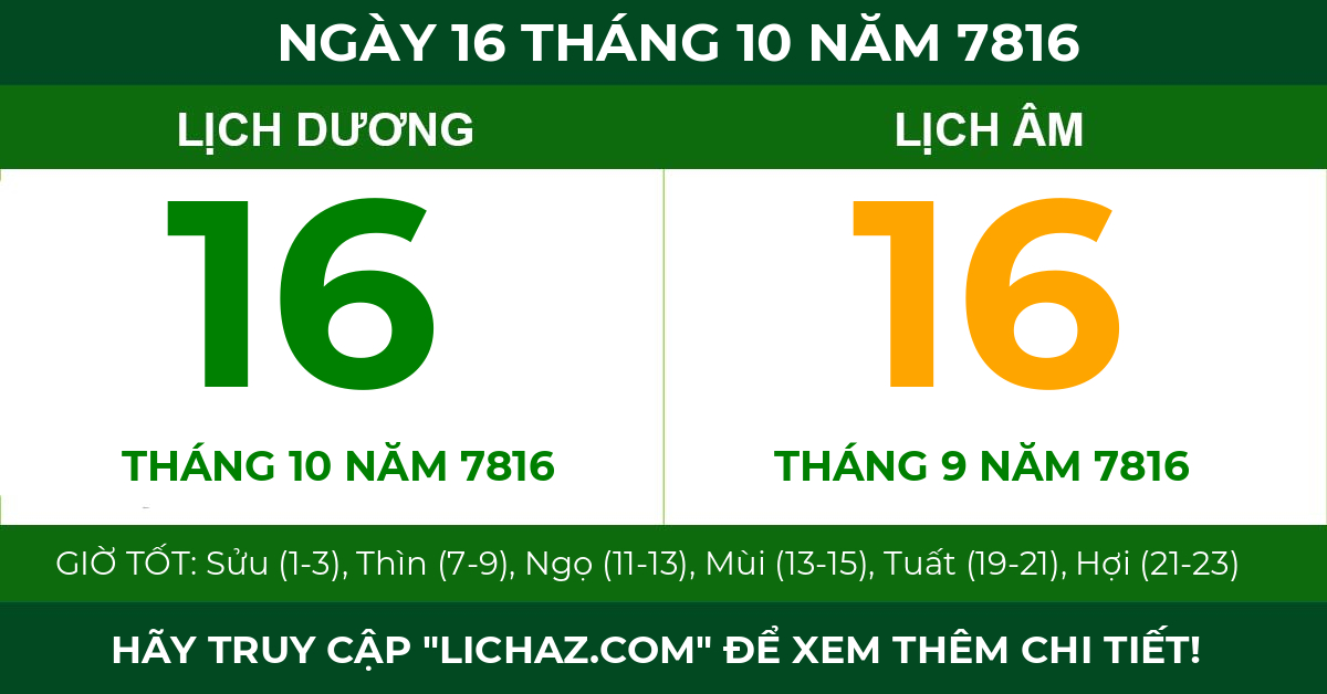 lịch âm ngày 16 tháng 10 năm 7816