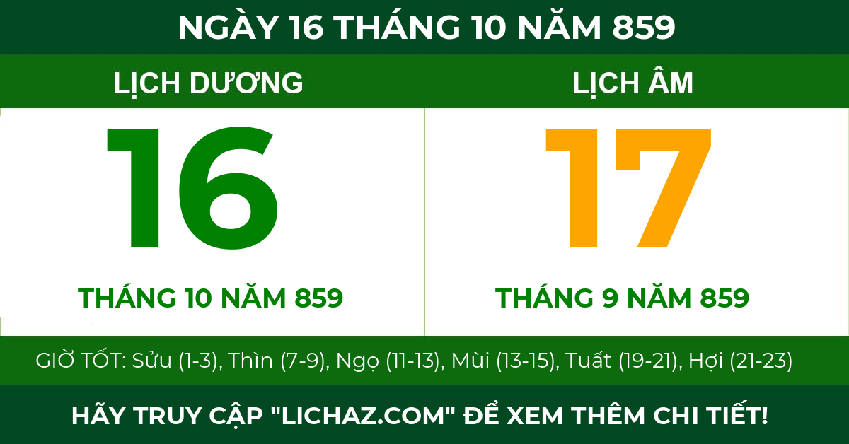 lịch âm ngày 16 tháng 10 năm 859