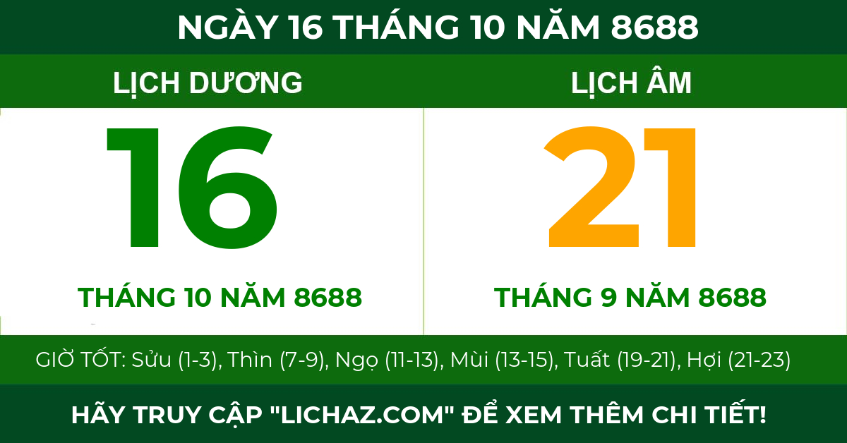 lịch âm ngày 16 tháng 10 năm 8688