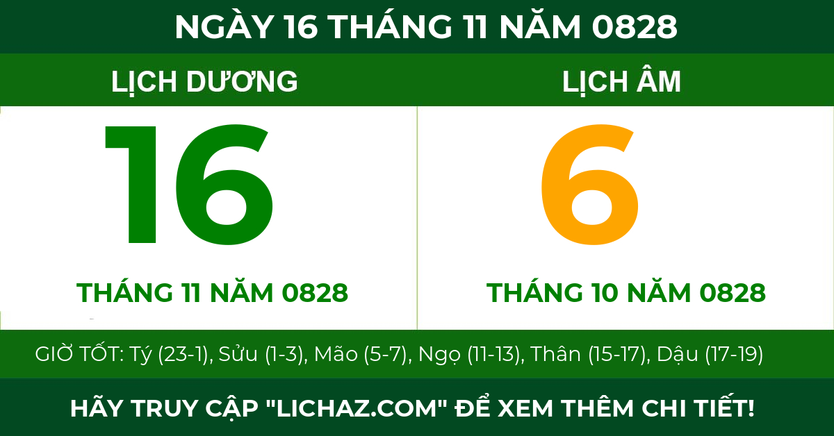 lịch âm ngày 16 tháng 11 năm 0828