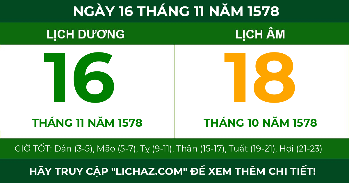 lịch âm ngày 16 tháng 11 năm 1578