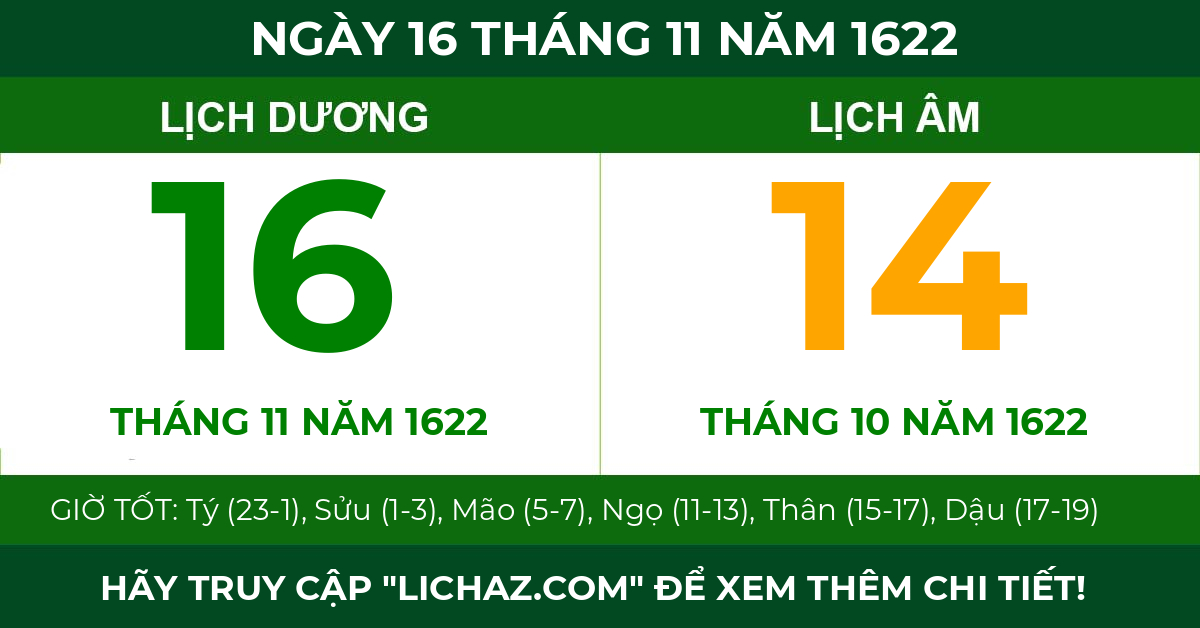 lịch âm ngày 16 tháng 11 năm 1622