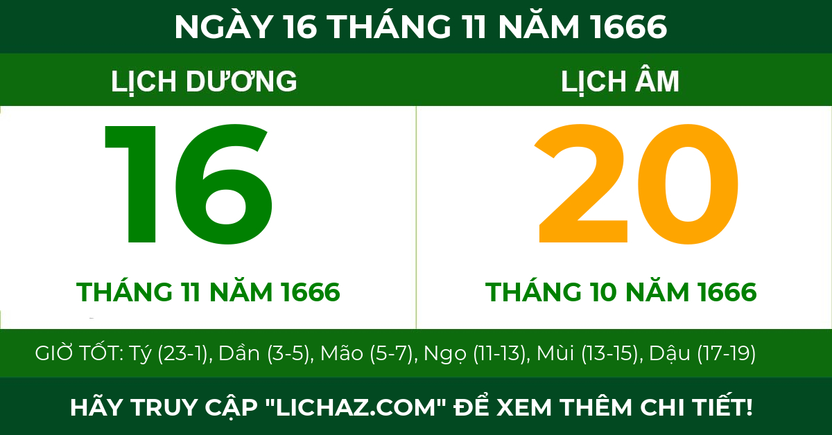 lịch âm ngày 16 tháng 11 năm 1666