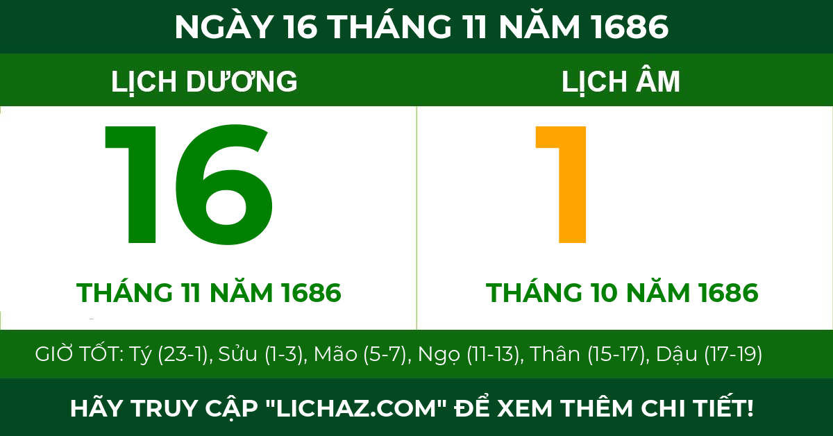 lịch âm ngày 16 tháng 11 năm 1686