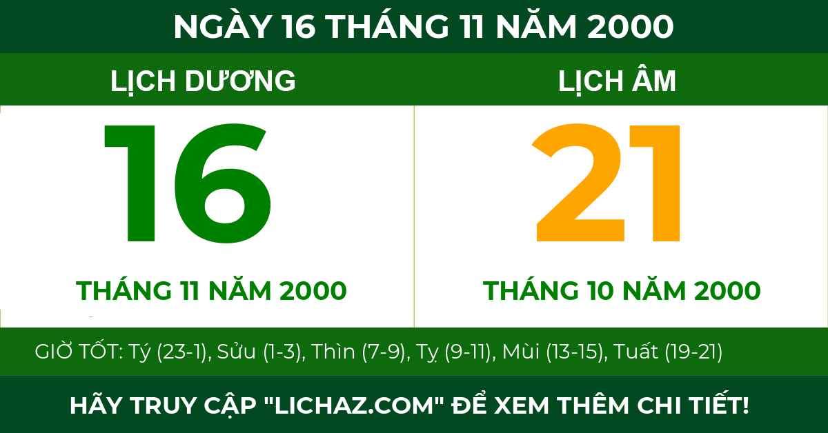 lịch âm ngày 16 tháng 11 năm 2000