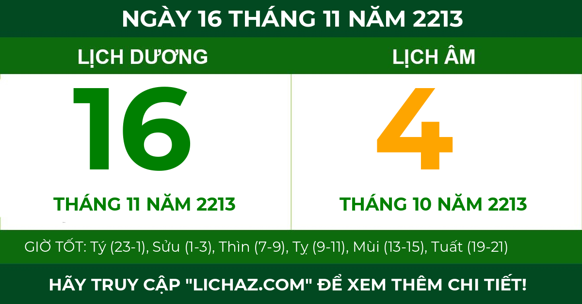 lịch âm ngày 16 tháng 11 năm 2213