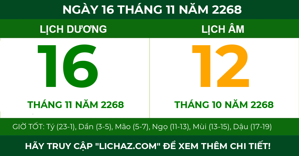 lịch âm ngày 16 tháng 11 năm 2268