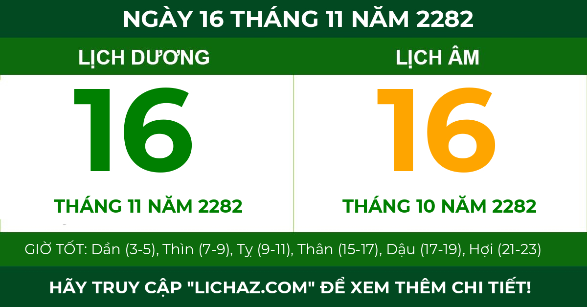 lịch âm ngày 16 tháng 11 năm 2282