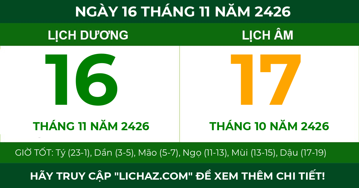 lịch âm ngày 16 tháng 11 năm 2426