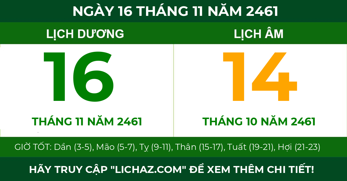 lịch âm ngày 16 tháng 11 năm 2461