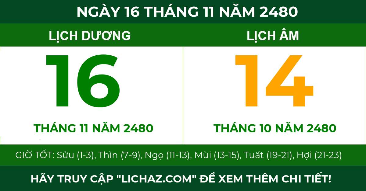 lịch âm ngày 16 tháng 11 năm 2480